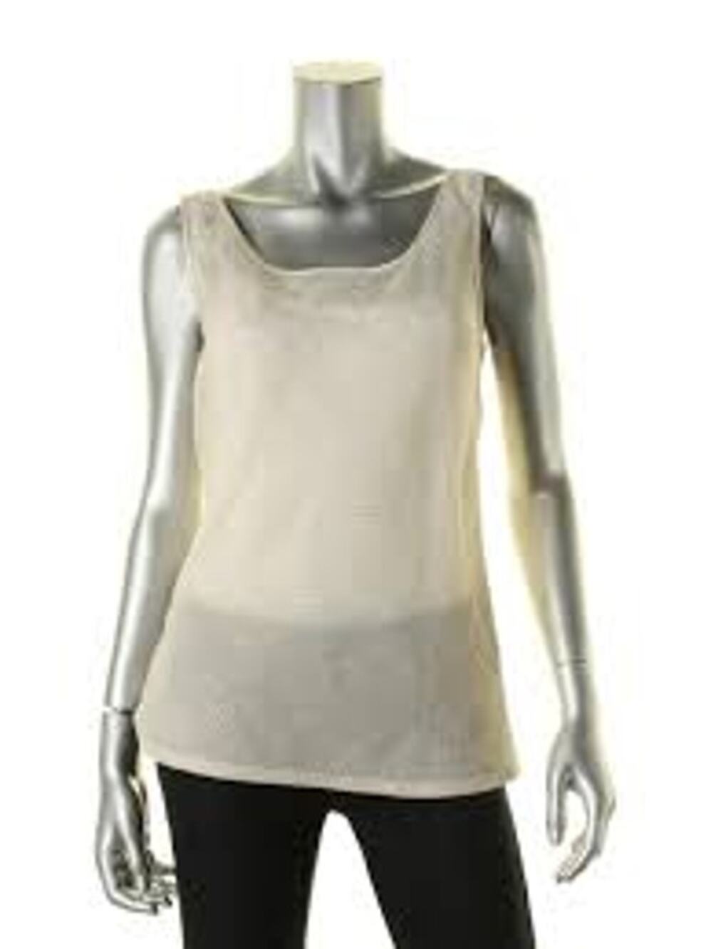 XL Lafayette 148 New York scoop-neck knit sleeveless tank top shimmer ivory
